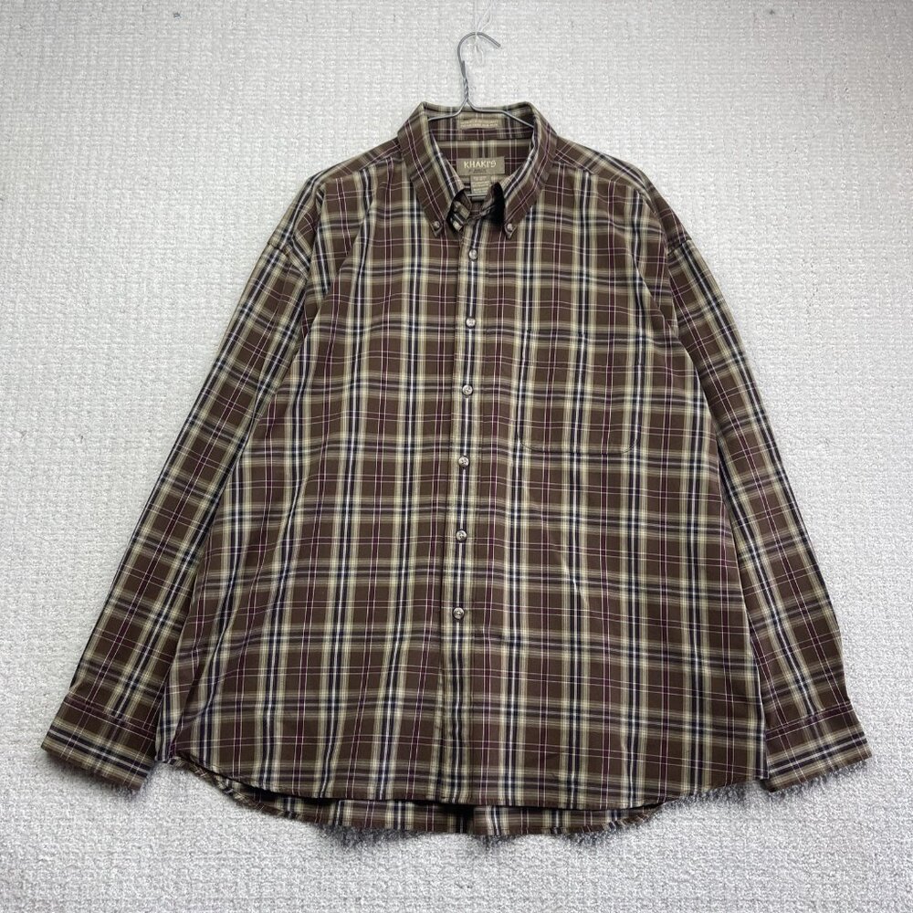 Khakis By Arrow Preppy Oxford Button Down Thick Shirt Men Size 2XL Brown Plaid